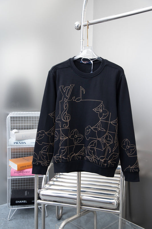 xh-Black line pattern sweatshirt