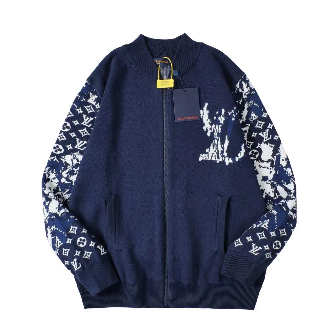 Logo print full sleeve wool zip-up cardigan