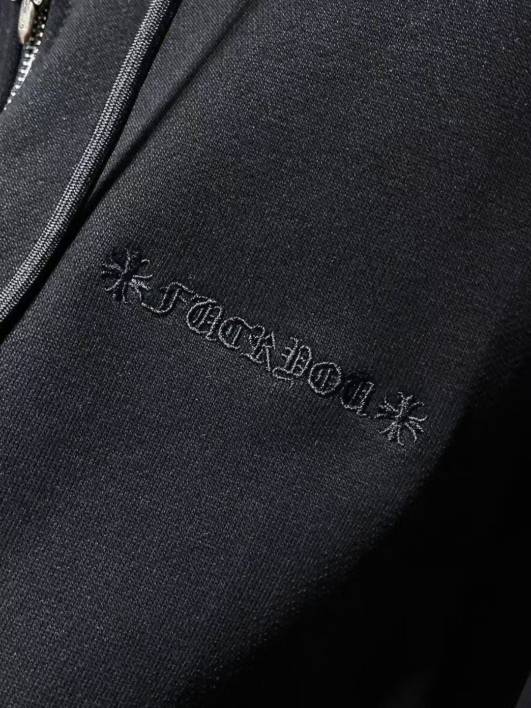 Cross embroidered patchwork zipper hoodie