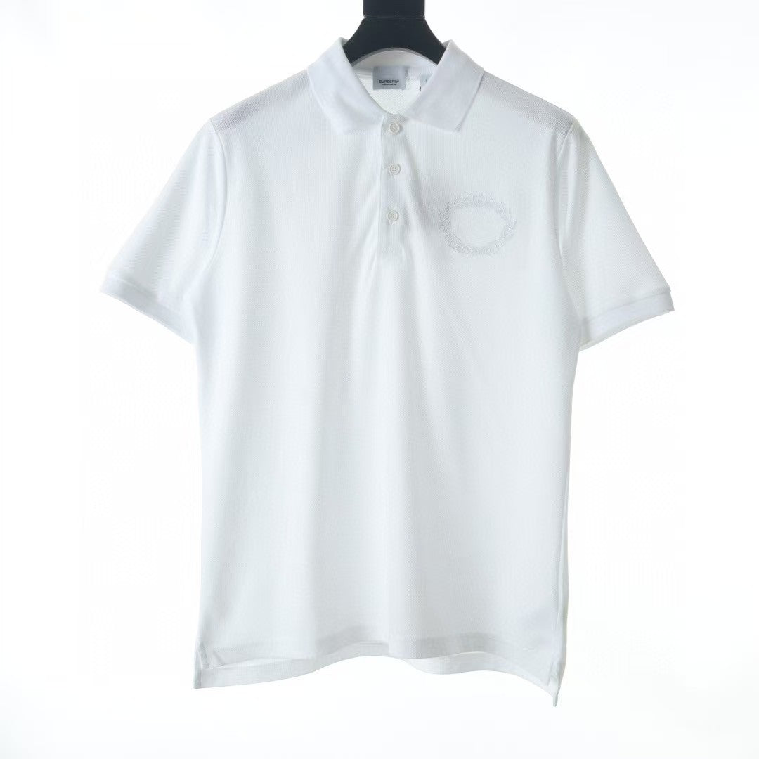 Embroidered wheat ear short sleeved polo shirt on chest