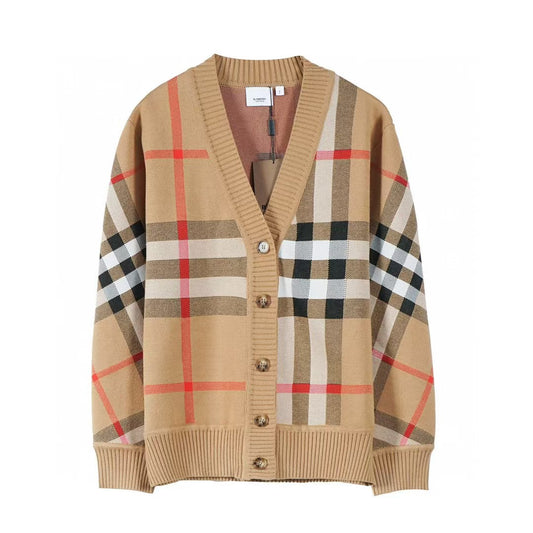 Classic plaid wool jacquard cardigan sweater